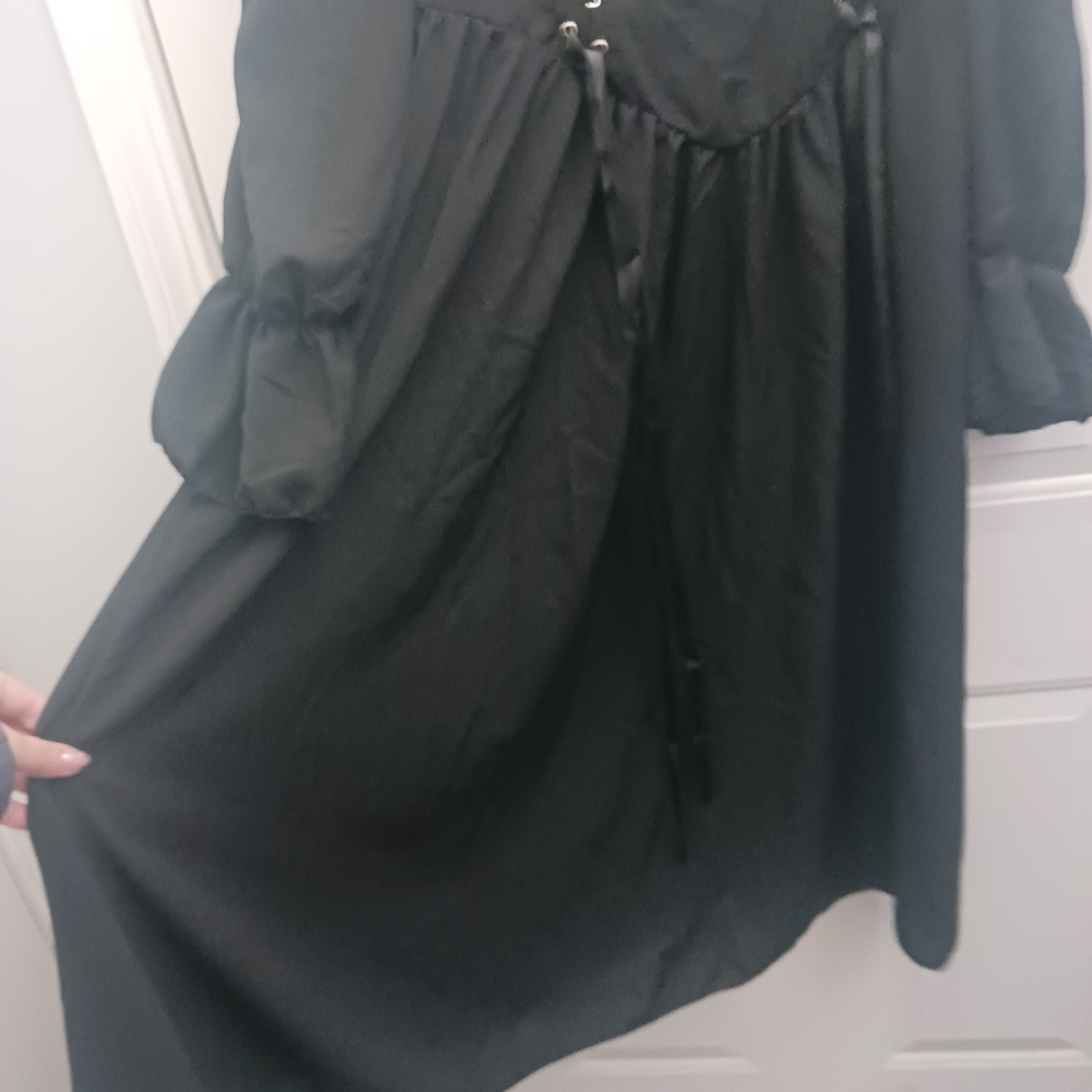 Black Off-Shoulder Dress with Lace-Up Detail - Picture 4 of 9